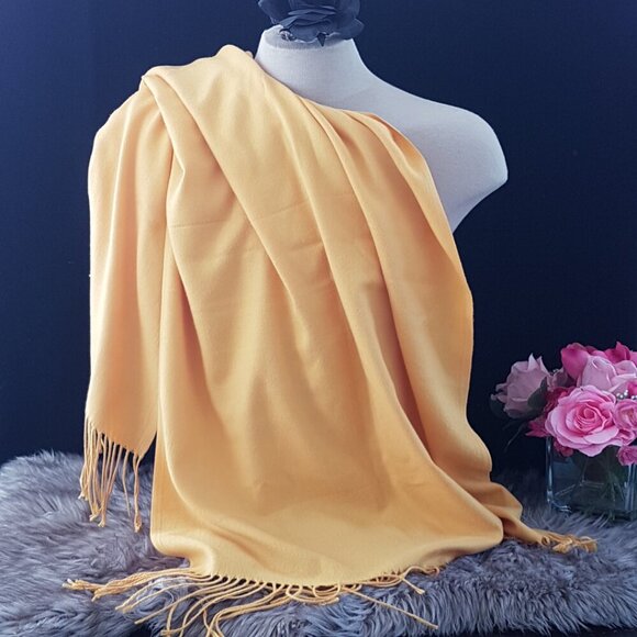 Vintage Golden Yellow Cashmere Pashmina Wrap Evening Shawl Christmas Gift - Picture 6 of 6